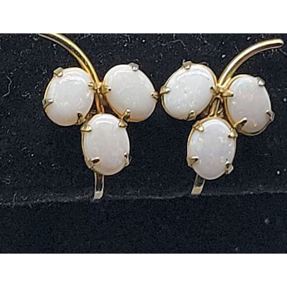 Sorrento 12kGF Faux Opal Cluster Clipped On Earrings Yellow Gold Filled Vintage - Picture 2 of 13